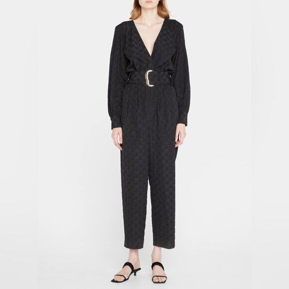 TANYA TAYLOR Talisia Straight Leg Belted Jumpsuit Black Long Sleeve V Neck NEW - Picture 7 of 13